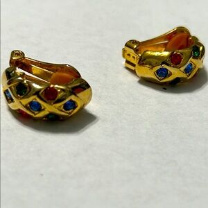 Vintage Gold Earrings with Red and Blue Accents